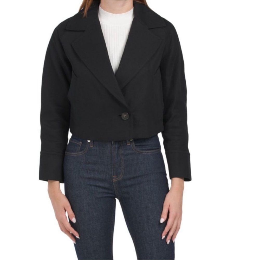 Vince Cropped Blazer Jacket Cotton Linen Black Size M